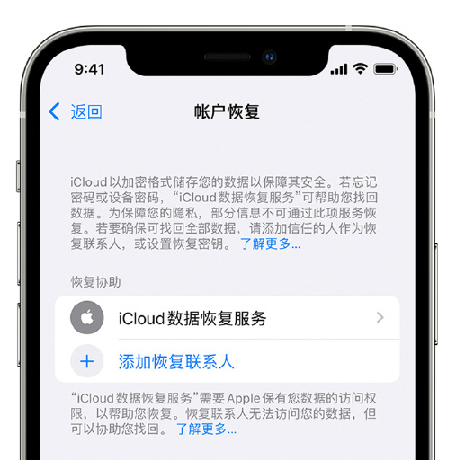 鹤城苹果手机维修分享在 iPhone 上设置帐户恢复联系人的方法 