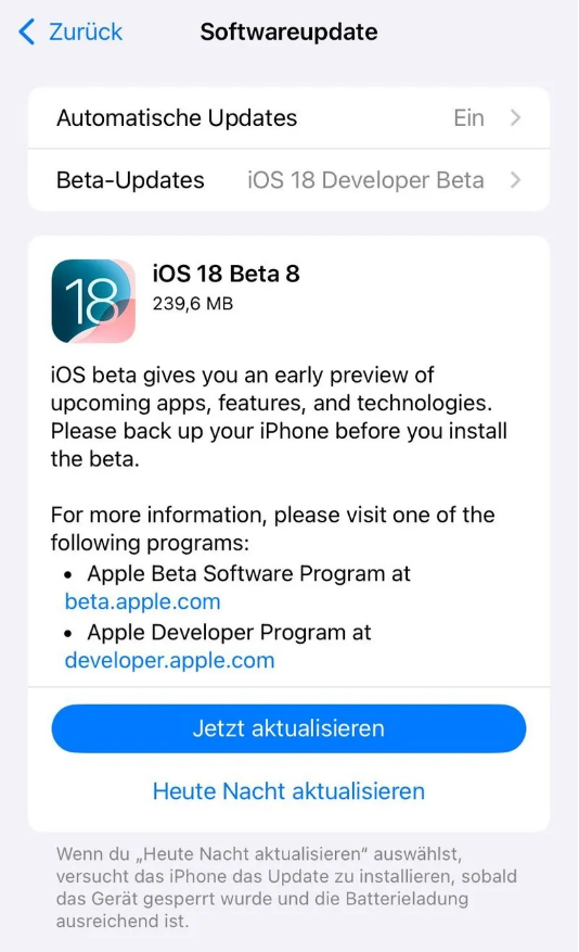 鹤城苹果手机维修分享苹果 iOS / iPadOS 18 开发者预览版 Beta 8 发布 